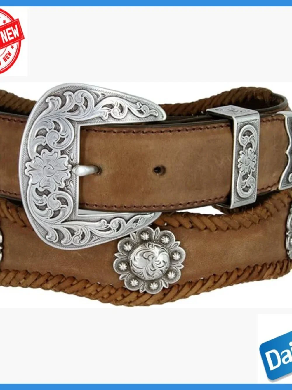 Genuine Leather Western Belt with Sterling Silver Buckle 1.5